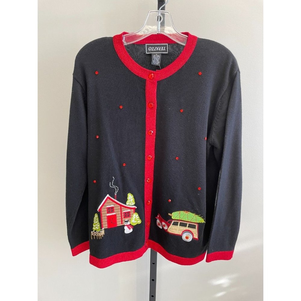 Terazzo Womens Black Red Holiday Sweater Size M (31228)